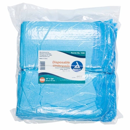 Dynarex Disposable Underpad 17 X 24 Inch Fluff Light Absorbency, 100PK 1340